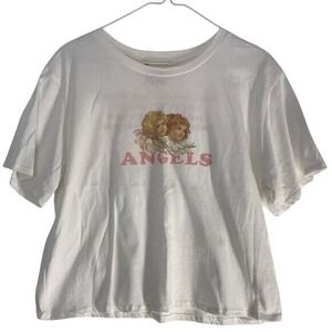 French Pastry Whispering Angels Cream Cropped Short Sleeve Back Wording Size L